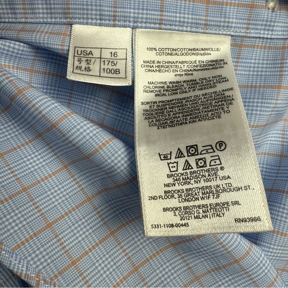 Brooks Brothers Regent Men's Long Sleeve Button Up Shirt Size 16 Blue Orange - Picture 6 of 8